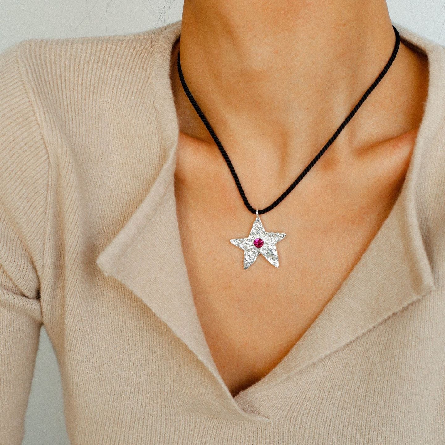 Dazzling Stars Pentagram Planet Element Necklace Black Rope Style - floysun