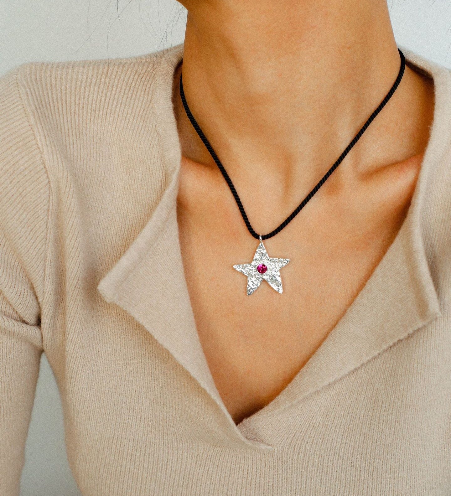 Dazzling Stars Pentagram Planet Element Necklace Black Rope Style - floysun