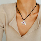 Dazzling Stars Pentagram Planet Element Necklace Black Rope Style - floysun