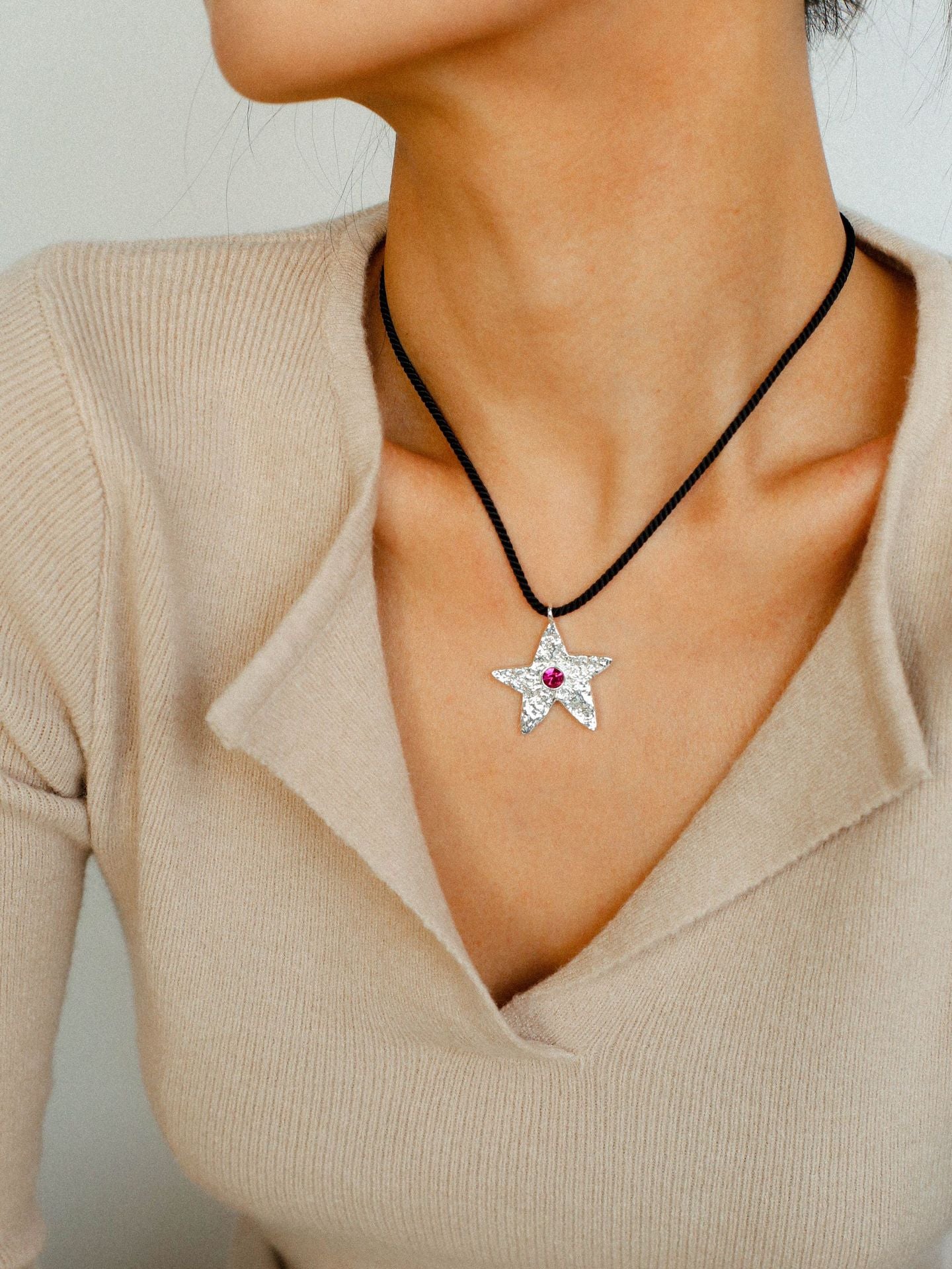 Dazzling Stars Pentagram Planet Element Necklace Black Rope Style - floysun