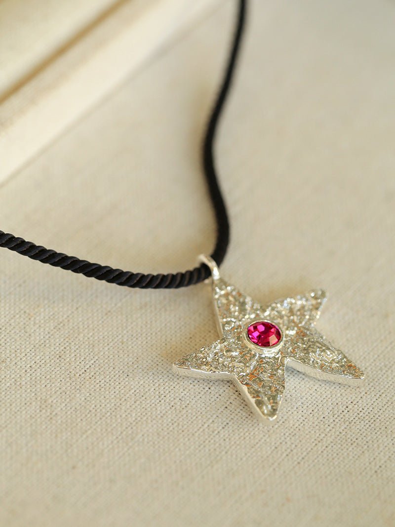 Dazzling Stars Pentagram Planet Element Necklace Black Rope Style - floysun