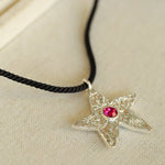 Dazzling Stars Pentagram Planet Element Necklace Black Rope Style - floysun