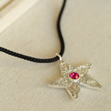Dazzling Stars Pentagram Planet Element Necklace Black Rope Style - floysun