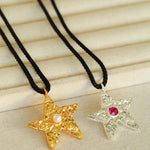 Dazzling Stars Pentagram Planet Element Necklace Black Rope Style - floysun