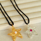 Dazzling Stars Pentagram Planet Element Necklace Black Rope Style - floysun