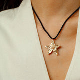 Dazzling Stars Pentagram Planet Element Necklace Black Rope Style - floysun