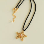 Dazzling Stars Pentagram Planet Element Necklace Black Rope Style - floysun
