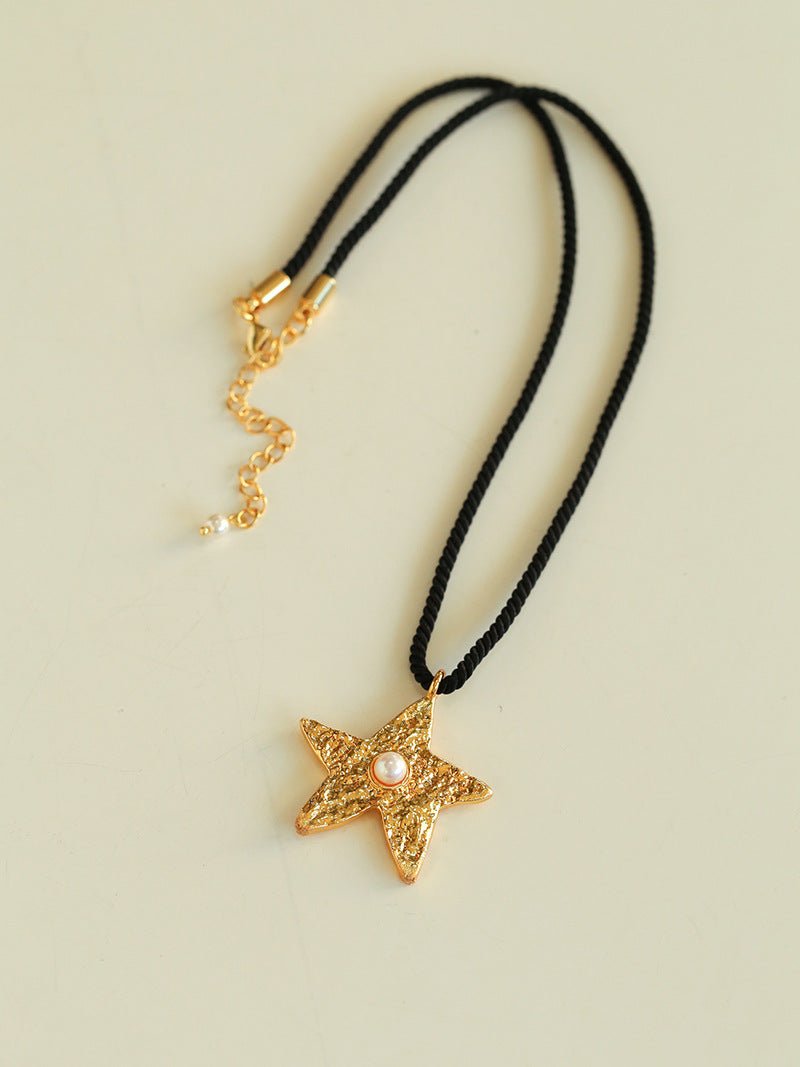Dazzling Stars Pentagram Planet Element Necklace Black Rope Style - floysun