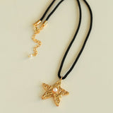 Dazzling Stars Pentagram Planet Element Necklace Black Rope Style - floysun