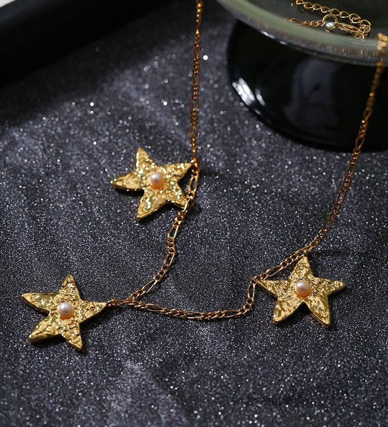 Dazzling Stars Pentagram Planet Element Necklace Gold - floysun