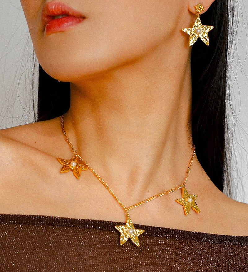 Dazzling Stars Pentagram Planet Element Necklace Gold - floysun