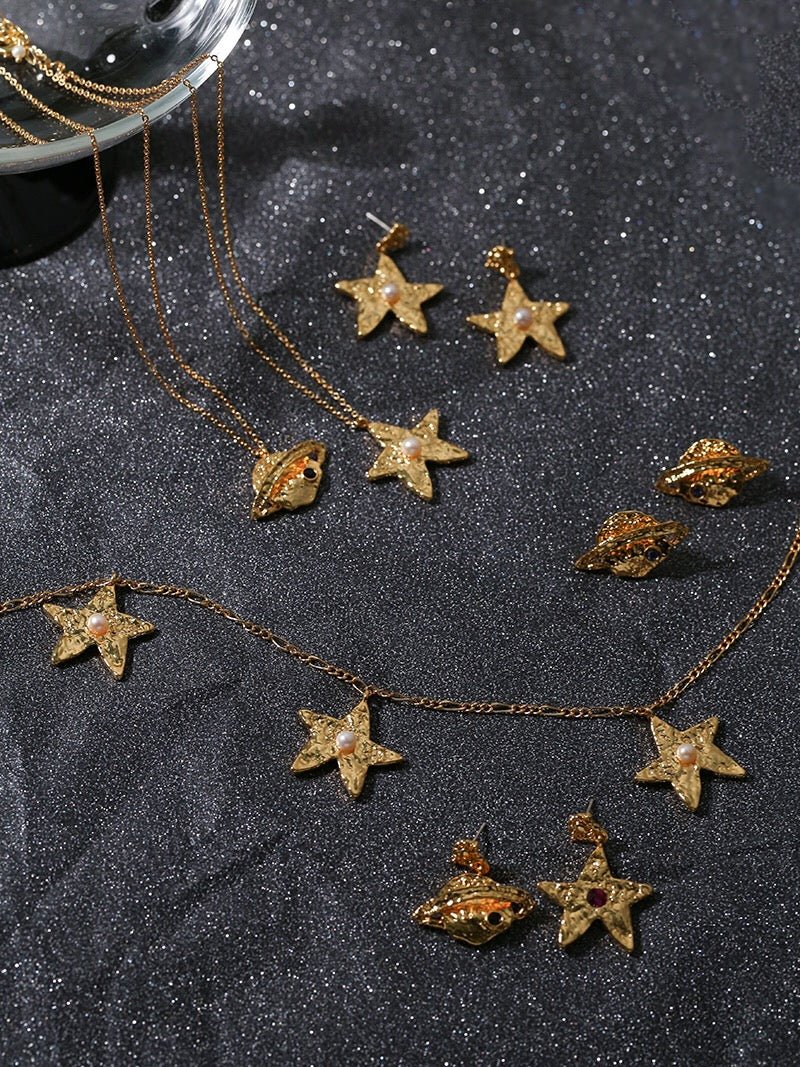 Dazzling Stars Pentagram Planet Element Necklace Gold Single Pendant - floysun