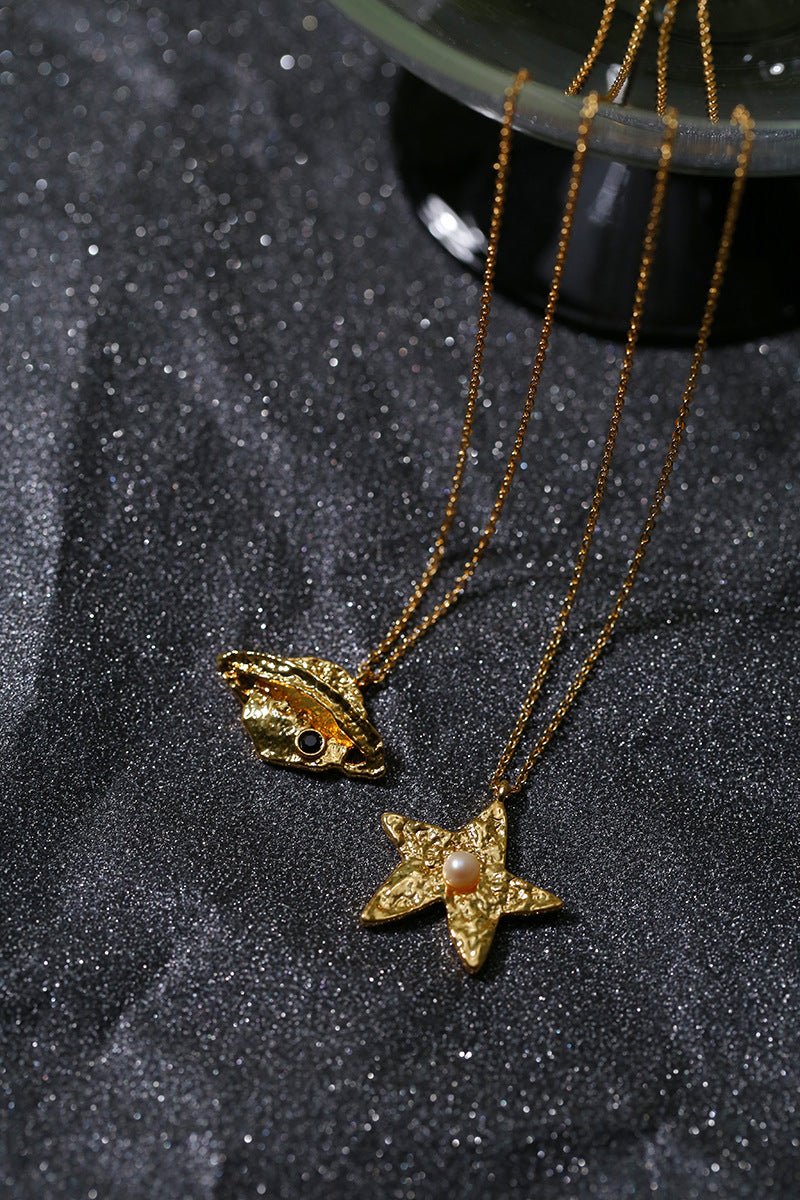 Dazzling Stars Pentagram Planet Element Necklace Gold Single Pendant - floysun