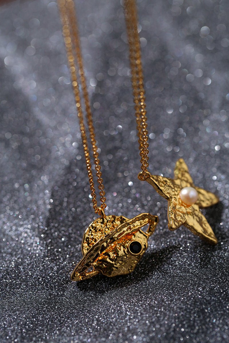 Dazzling Stars Pentagram Planet Element Necklace Gold Single Pendant - floysun