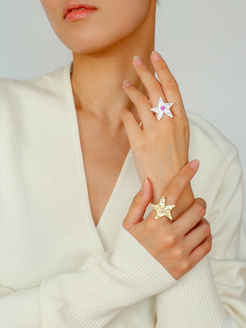 Dazzling Stars Pentagram Planet Element Rings - floysun
