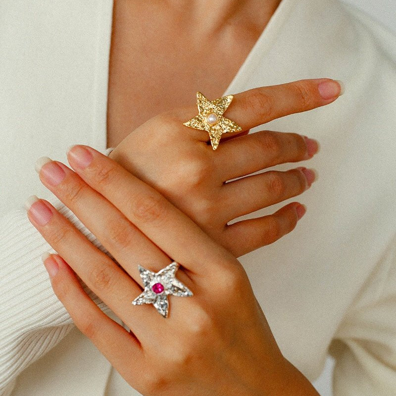 Dazzling Stars Pentagram Planet Element Rings - floysun