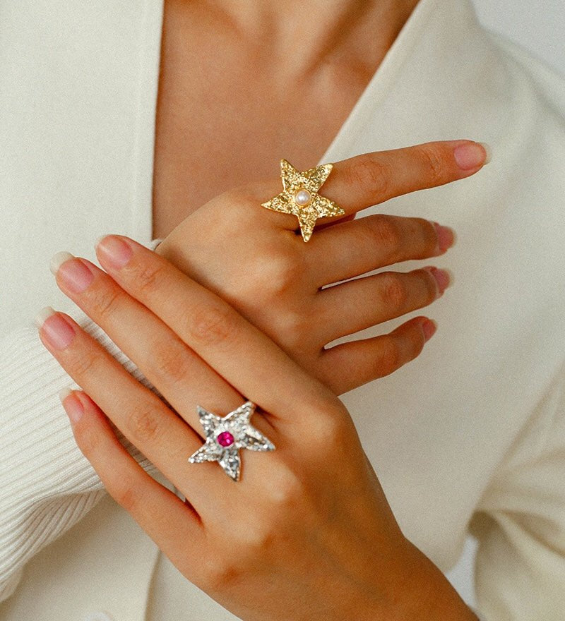 Dazzling Stars Pentagram Planet Element Rings - floysun
