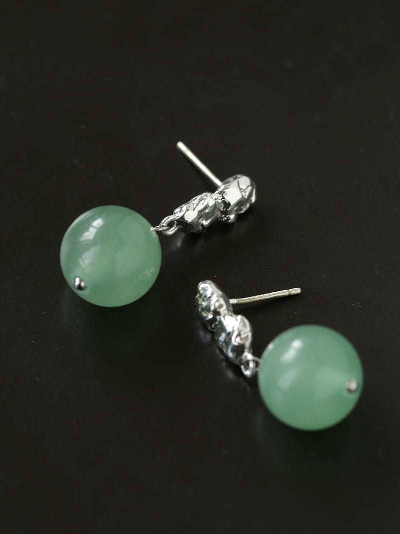 Natural Green Aventurine Textured Drop Earrings - close-up detail | Floysun