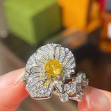 Luxury Paved Full Bloom Flower Ring