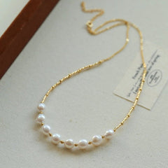 Delicate Freshwater Pearl Gold Bead Necklace - floysun