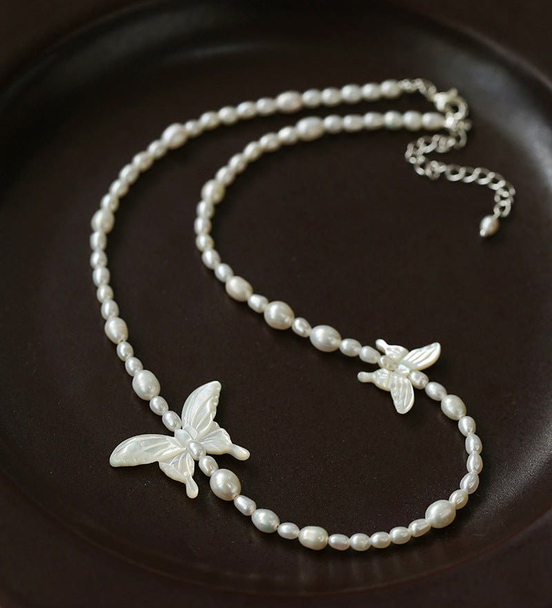 Delicate Mother of Pearls Black Butterfly Black Spinel Pearl Beaded Necklace - floysun