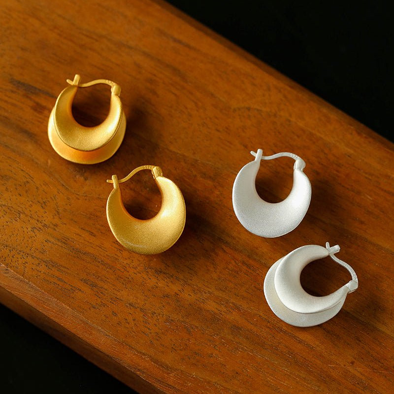 Designer 925 Sterling Silver Matte Heavy Texture Irregular Earrings - floysun