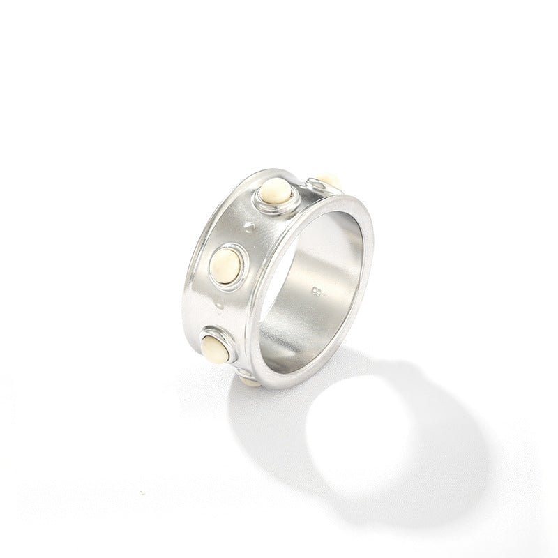 Designer Curved Black Onyx & Deer Antler Stone Band Ring - Narrow - floysun