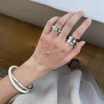 Designer Curved Black Onyx & Deer Antler Stone Band Ring - Narrow - floysun