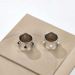 Designer Curved Black Onyx & Deer Antler Stone Band Ring - Wide - floysun