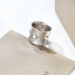 Designer Curved Black Onyx & Deer Antler Stone Band Ring - Wide - floysun