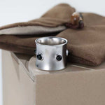 Designer Curved Black Onyx & Deer Antler Stone Band Ring - Wide - floysun