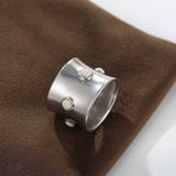 Designer Curved Black Onyx & Deer Antler Stone Band Ring - Wide - floysun