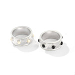 Designer Curved Black Onyx & Deer Antler Stone Band Ring - floysun