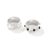 Designer Curved Black Onyx & Deer Antler Stone Band Ring - floysun