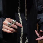 Designer Curved Black Onyx & Deer Antler Stone Band Ring - floysun