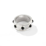 Designer Curved Black Onyx & Deer Antler Stone Band Ring - floysun