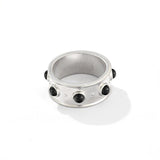 Designer Curved Black Onyx & Deer Antler Stone Band Ring - floysun
