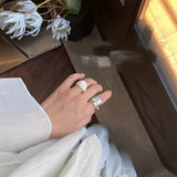 Designer Curved Black Onyx & Deer Antler Stone Band Ring - floysun