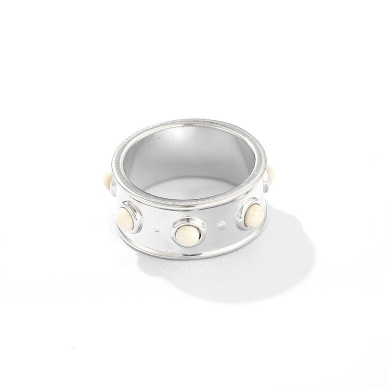 Designer Curved Black Onyx & Deer Antler Stone Band Ring - floysun