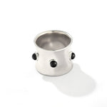 Designer Curved Black Onyx & Deer Antler Stone Band Ring - floysun