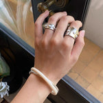 Designer Curved Black Onyx & Deer Antler Stone Band Ring - floysun