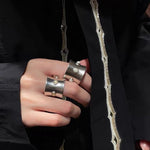Designer Curved Black Onyx & Deer Antler Stone Band Ring - floysun
