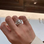 Designer Curved Black Onyx & Deer Antler Stone Band Ring - floysun