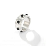 Designer Curved Black Onyx & Deer Antler Stone Band Ring - floysun