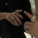 Designer Curved Black Onyx & Deer Antler Stone Band Ring - floysun