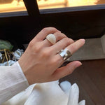 Designer Curved Black Onyx & Deer Antler Stone Band Ring - floysun