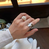 Designer Curved Black Onyx & Deer Antler Stone Band Ring - floysun