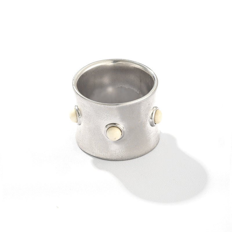 Designer Curved Black Onyx & Deer Antler Stone Band Ring - floysun
