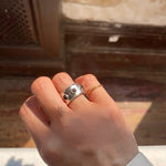 Designer Curved Black Onyx & Deer Antler Stone Band Ring - floysun