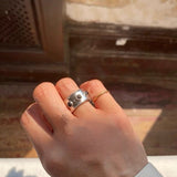 Designer Curved Black Onyx & Deer Antler Stone Band Ring - floysun